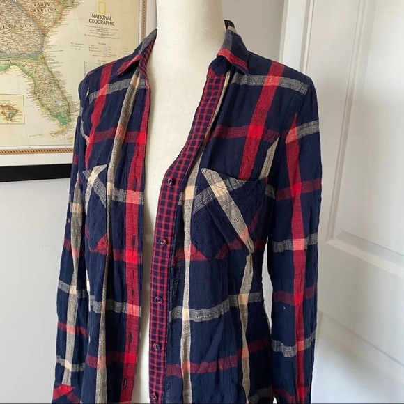 Skies Are Blue Lawler Plaid Navy and Red Long Sleeve Shirt - Picture 9 of 12